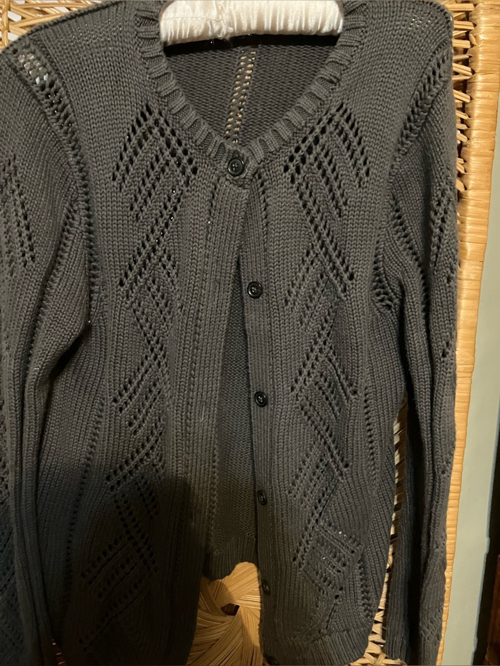 GAP Black Openwork V-Neck Button Cardigan